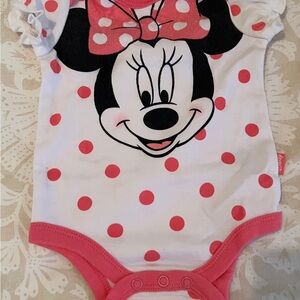 Disney White and Pink Polka Dot Minnie One-Piece Bodysuit